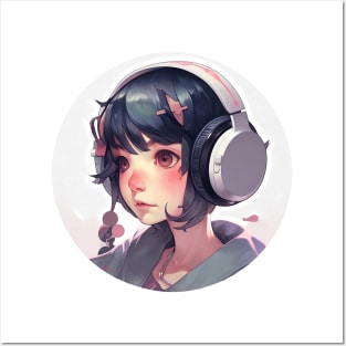 Cute headphone anime girl Posters and Art